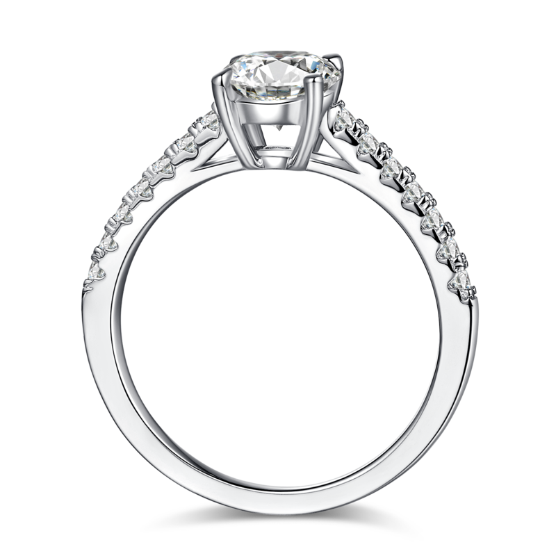 微镶圆形S925银镀白金MoissaniteWomen's Ring1.0ctD级